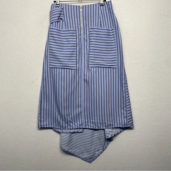 Tibi Blue Striped Asymmetric Shirting Midi Skirt 4 Stripe Blue - Picture 8 of 12